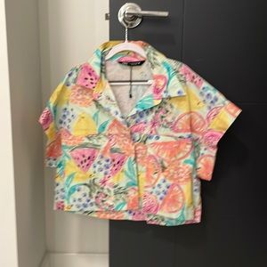 Zara summer print short sleeve cropped button down size S